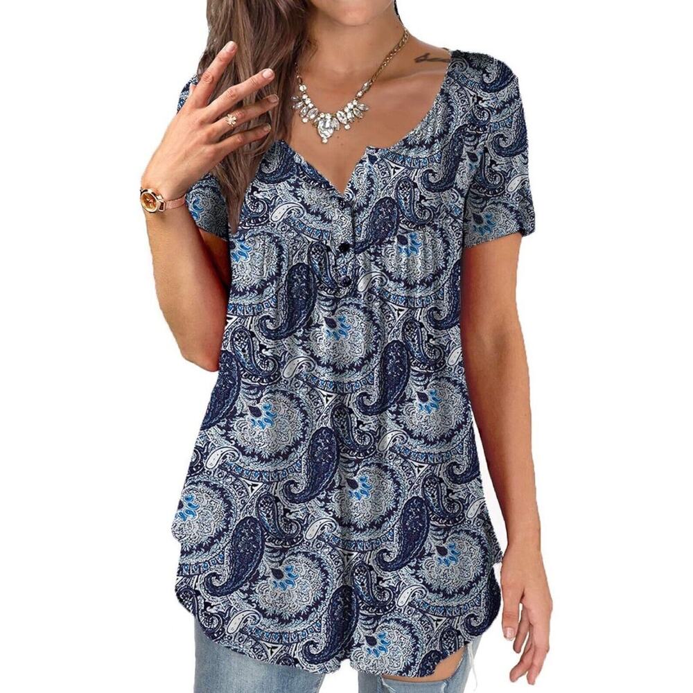 Women's Plus Size Tunic Tops Casual Floral Blouses Sleeve V Neck 3X NWT